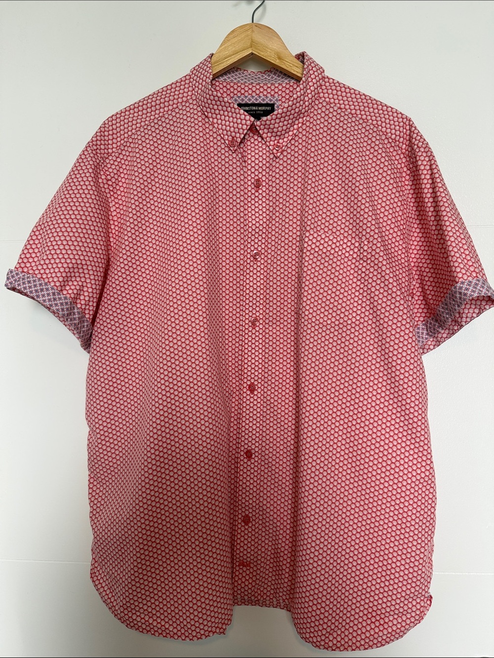Johnston & Murphy Red Geometric Shell Short-Sleeve Button-Down Shirt